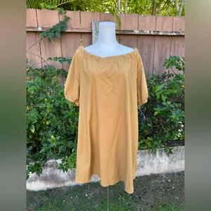 Madewell Crinkle Poplin Puff-Sleeve Mini Dress Size S Toffee